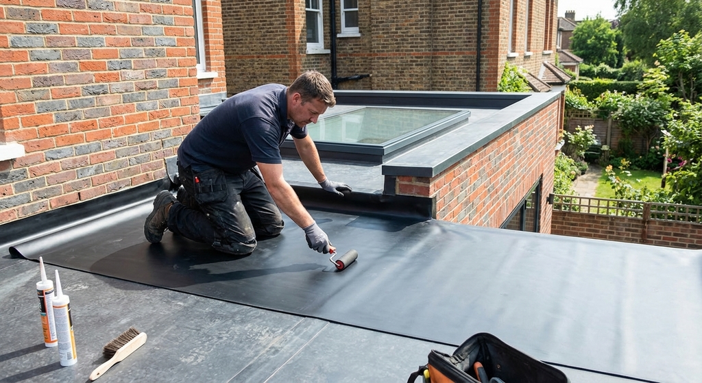 Professional flat roof EPDM membrane installation
