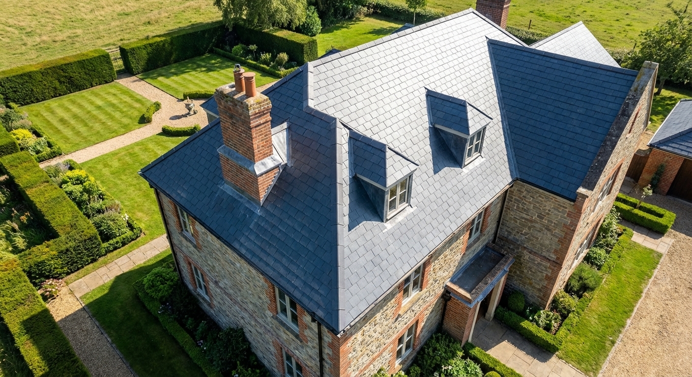 Beautiful completed slate roof on British home
